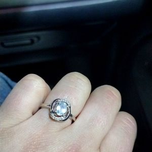 9.25 Silver Aquamarine and Diamond ring